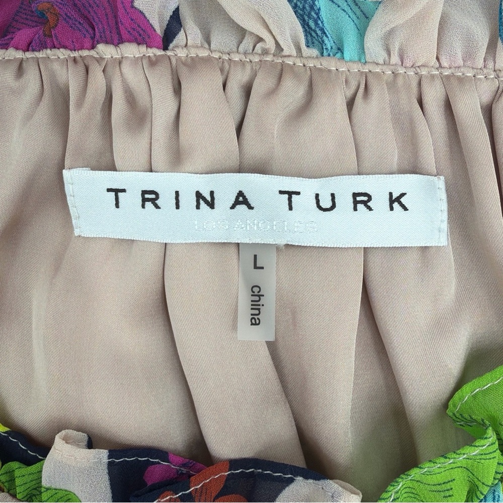 TRINA TURK Sophia Top Floral Peasant Blouse  Size Large - Picture 7 of 11